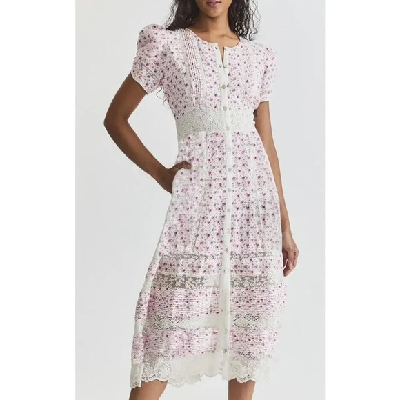 LoveShackFancy Tamsin Ivory Floral Front Button A Line Maxi Dress Size S - Picture 1 of 16